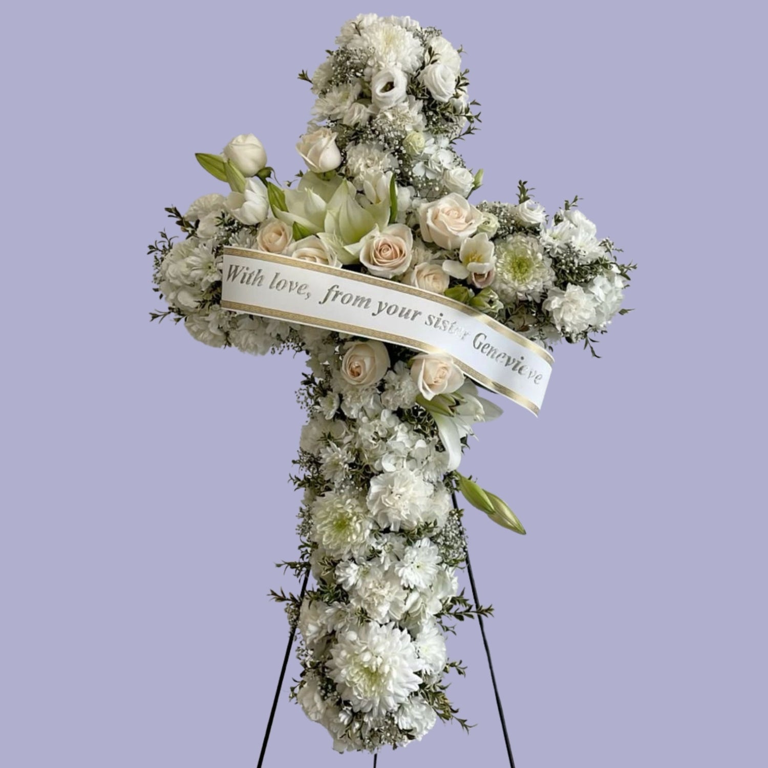 Funeral bouquet and sympathy flowers with white roses